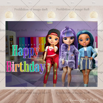 Cartoon Regenbogen Puppe High School Thema Hintergrund Geburtstag Party Dekoration Lieferungen Einweg Tasse Besteck Ballon Baby Geschenk