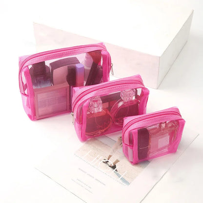 3Pcs/Set Small Large Cosmetic Bags Simple Mesh Storage Toiletry Bag PWomen Female Lightweight Transparent Makeup Bag with Zipper.