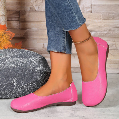 Popular flat sole single shoe round toe bean shoes 2024 new soft soled women's shoes large size single shoe grandmother shoes.