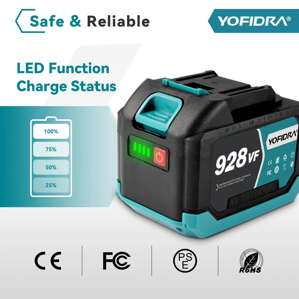 YOFIDRA 388VF 928VF wiederaufladbarer Lithium-Akku, 22500 mAh, 15000 mAh, Li-Ionen-Akku für elektrische Kettensäge, Bohrschlüssel, Elektrowerkzeug