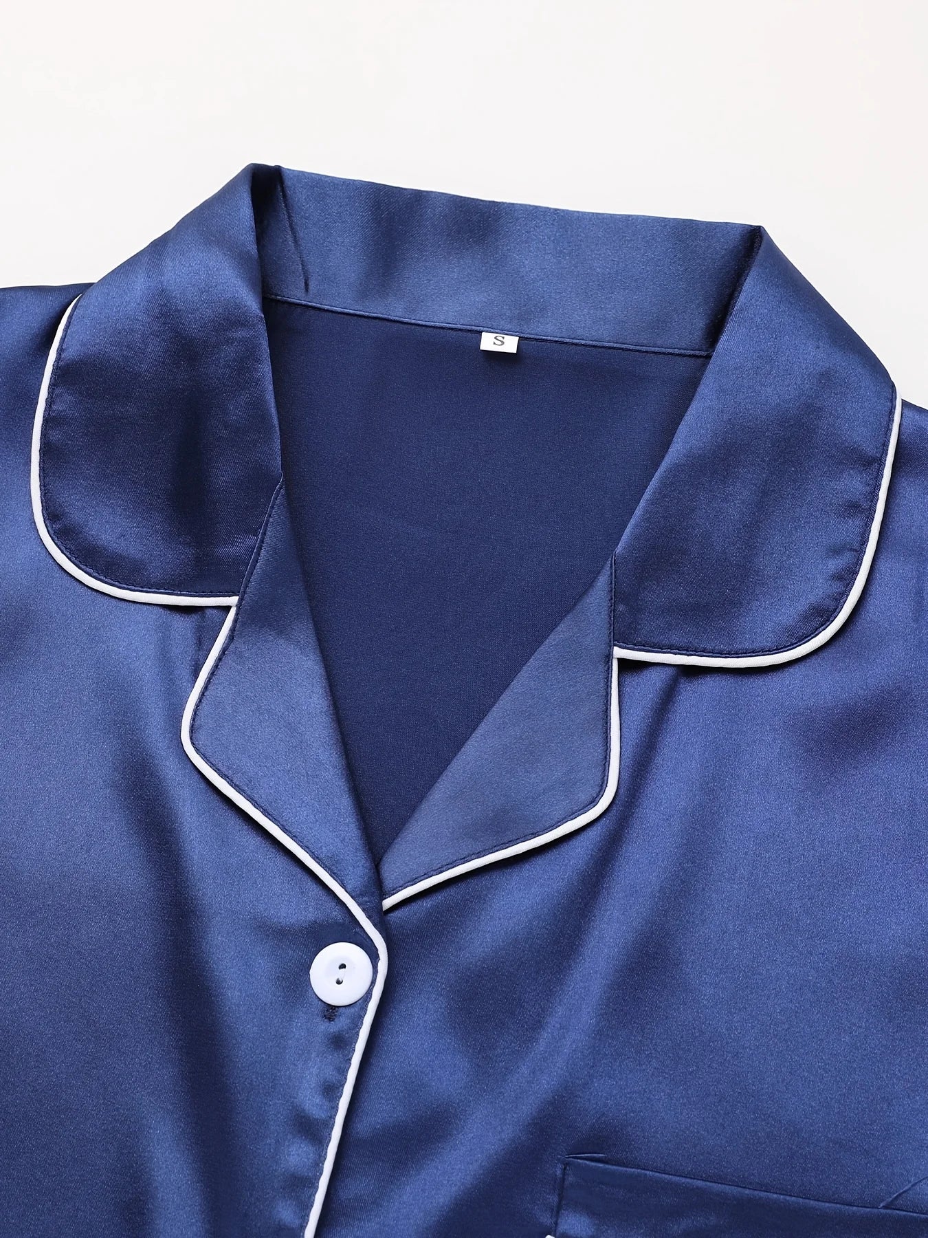 Solides Pyjama-Set mit langen Ärmeln, Knopfleiste, Revers, Oberteil und Hose, Pyjama-Set, Damen-Nachtwäsche und Loungewear