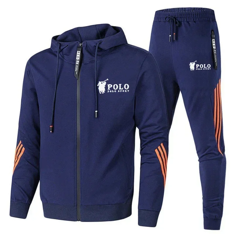 Men's printed zipper hooded sweatshirt + long pants 2-piece set, fashionable sportswear, new product, fitness jogging suit set.
