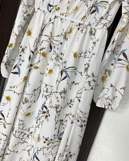 Frühling Sommer Frauen Maxi Kleider Casual Volle Hülse Floral Gedruckt Oansatz Frau Bohe Strand Party Lange Kleid Mujer Vestidos.