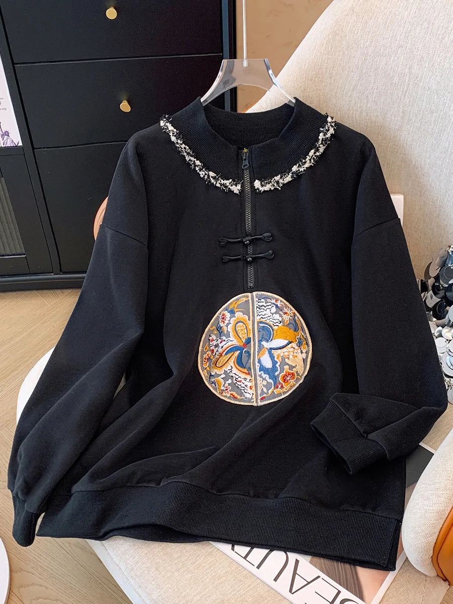 150kg Plus Size Damen büste Frühling Herbst lose neue chinesische Stil Sweatshirt lang ärmel ige geknöpfte Top 5xl 6xl 7xl 8xl 9xl.