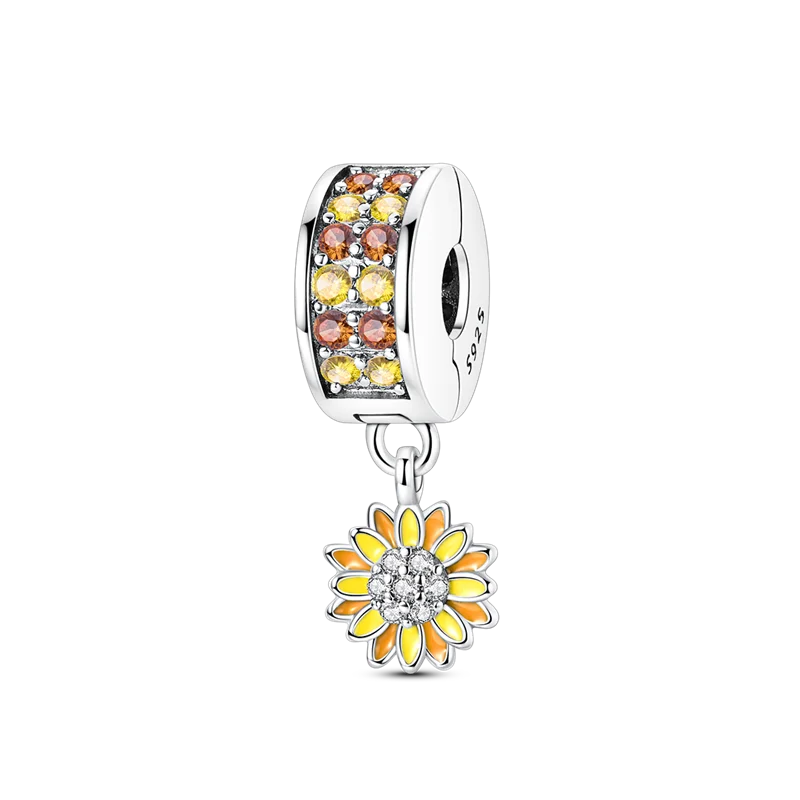 Silver Clasp 925 Sterling Silver CZ pave Clip Charms Daisy Beads Stopper Safety Chain fit Original Bangle Bracelet Jewelry Clip