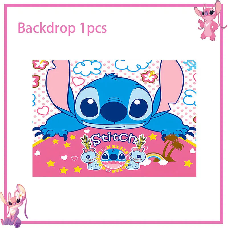 Disney Rosa Stich Geburtstag Party Dekorationen Geschirr Set Tischdecke Hintergrund Banner Für Kinder Geburtstag Dekorationen Lieferungen.