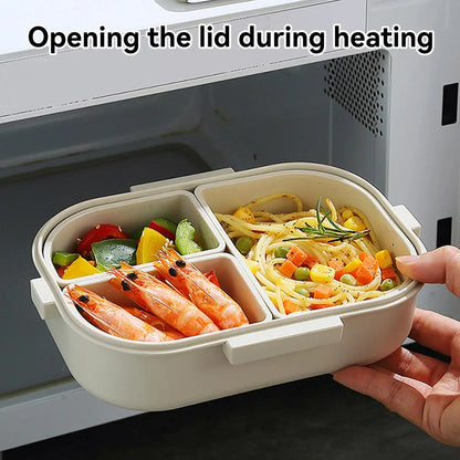 WORTHBUY Portable Plastic Bento Lunch Box With 3 Removable Compartment Leak-proof Microwave Salad Food Container For Kids School.