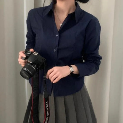 2025 New Spring Autumn Shirts Fashion Women Solid Long Sleeve Single Breasted Slim Blouses Casual Office Lady Commute Outwear.