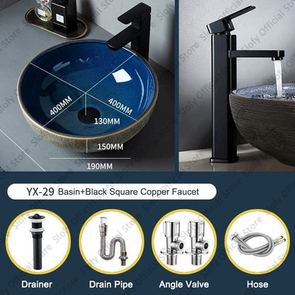 Vintage Elegant Countertop Washbasin Classic Blue Art Hotel Ceramic Basins Sink Multiple Styles Outdoor Balcony Bathroom Sinks
