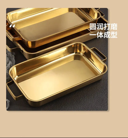 grilled fish plate household induction cooker rectangular Korean multi-functional barbecue plate golden commercial tray.