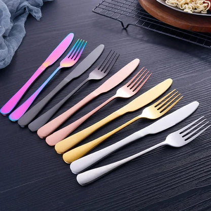24pcs Golden Tableware Set Light Luxury Stainless Steel Cutlery Fork Knife Spoon Dinnerware Set Minimalist Decor with Gift Box.