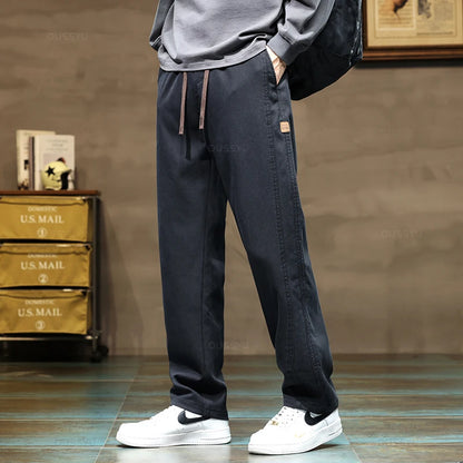 Brand Clothing New Soft Lyocell Fabric Pants Men Thick Loose Straight Drawstring Elastic Waist Korea Casual Cargo Trousers Male.