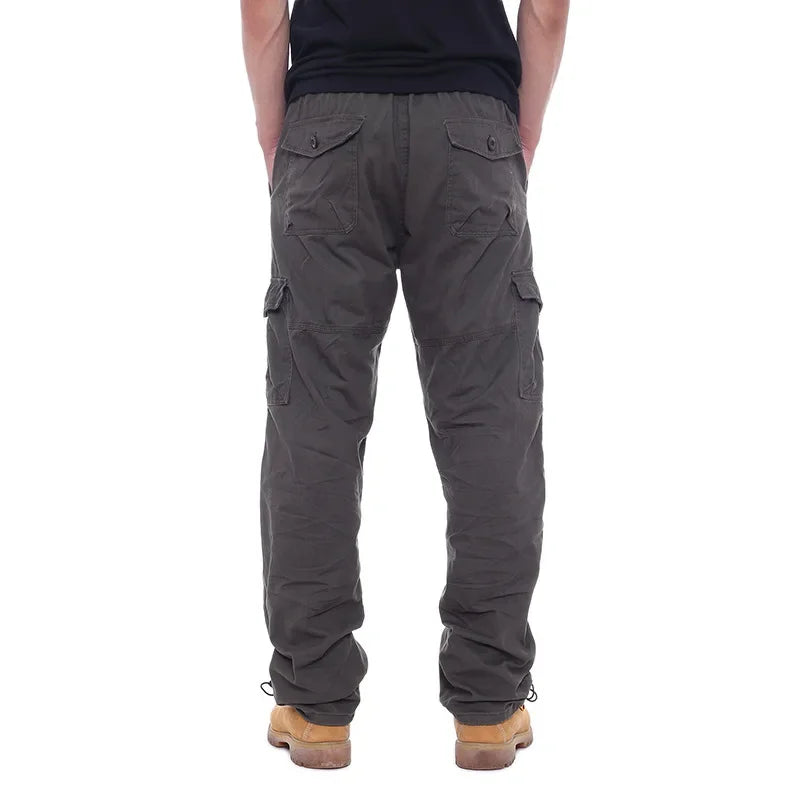 2025 Men's Casual Elastic Waist Plus Size Cargo Pants Multiple Pockets Loose Fit Trousers For Construction Site.