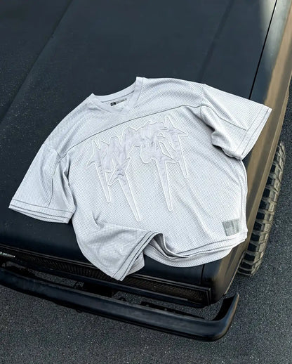 American fashion trend Gothic letter embroidery pattern oversized T-shirt men's retro loose fitting pullover short sleeved shirt.