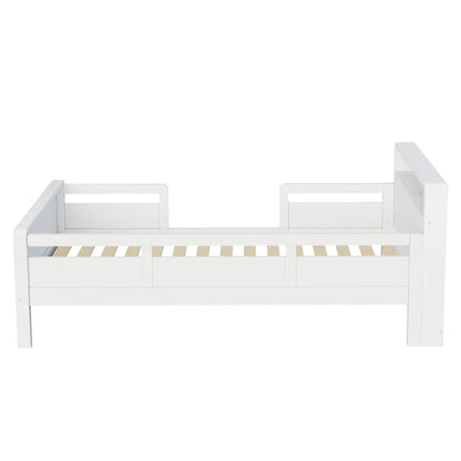 Multifunktions-Holzbett, USB- und Tape-C-Kombinationssteckdose, kleines LED-Licht, Kopfteil mit Einlagerfunktion, Einzelbett