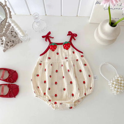 0-2Y Sommer Baby Mädchen Kleidung Erdbeere Druck Infant Mädchen Bodysuit Kleinkind Leibchen Ein Stück.