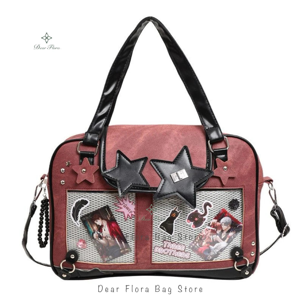 Y2K Trendy Star Ita Bag Lolita Girl Transparent Pocket Fashion Crossbody Bag Women's DIY Display Shoulder Bag Cute Purse Handbag