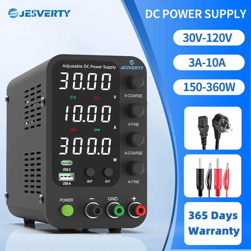 Jesverty DC Lab Power Supply 30V 60V 120V Bench Power Supply Encoder Regulate Voltage and Current Dual Input Voltage 220V/110V.