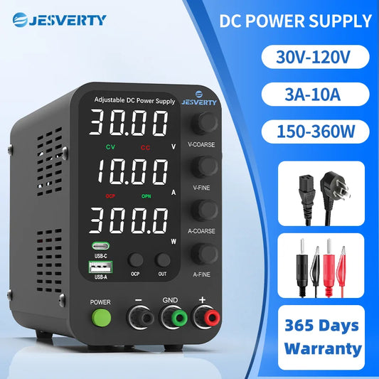 Jesverty DC Lab Power Supply 30V 60V 120V Bench Power Supply Encoder Regulate Voltage and Current Dual Input Voltage 220V/110V.