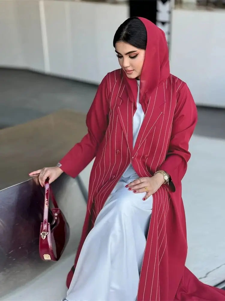 Ramadan Eid Red Kimono Open Abaya Damen Dubai Luxury Islam Muslim Summer Women Kebaya Kaftan Robe Femme Musulmane without hijab.