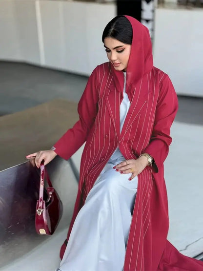 Ramadan Eid Red Kimono Open Abaya Damen Dubai Luxury Islam Muslim Summer Women Kebaya Kaftan Robe Femme Musulmane without hijab.