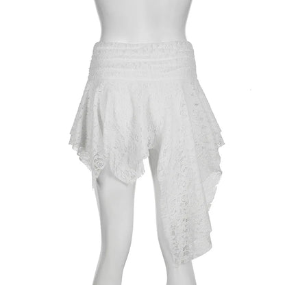 Asymmetrical Lace Skirt Pants Women High Waist Layered Skirt Y2k Japanese Vintage Jacquard Short Skirt 2025 Spring Clothing.