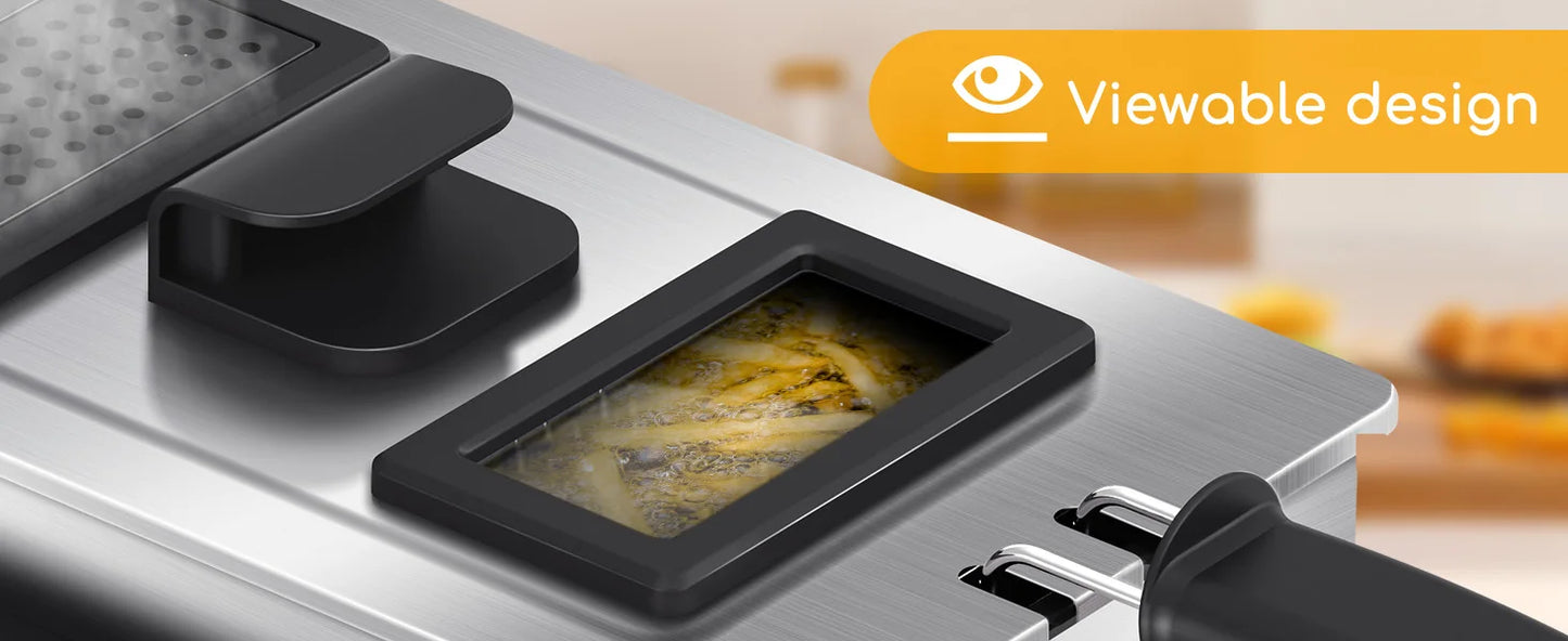 Aigostar Fritteuse 3L， 2200 W， Transparenter Deckel， Herausnehmbare Innenpfanne， Einstellbarer Thermostat， Wedelstahl， BPA-frei