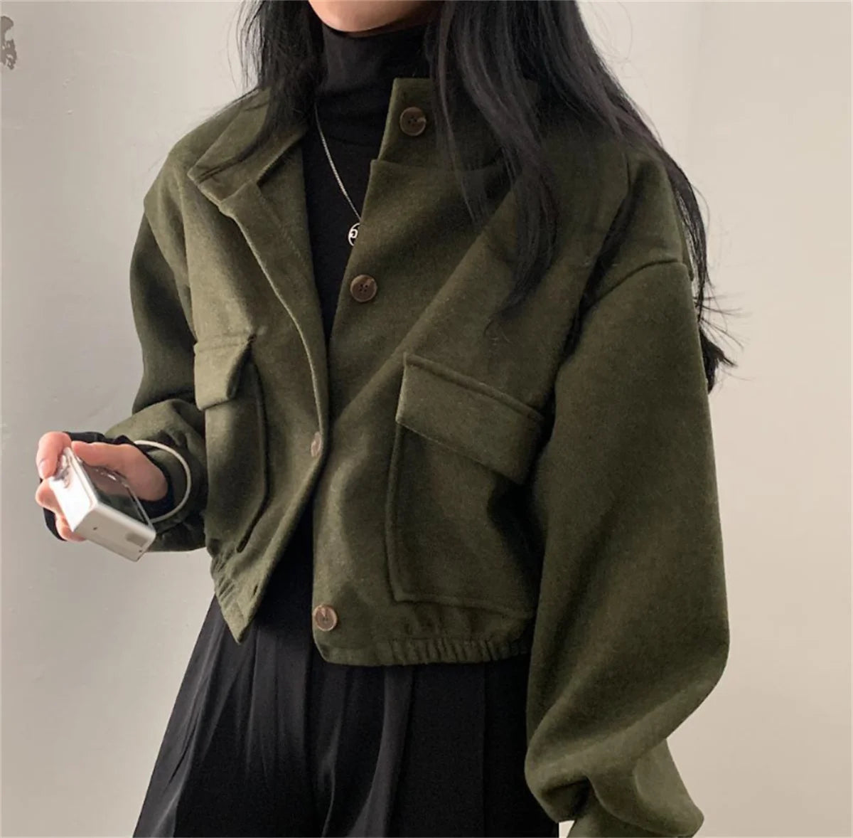 Korean Fashion Herbst Winter Mantel Frauen Neue In Stehen Neck Feste Taste Lose Jacke Dame Casual Straße Outwear Vintage Kleidung