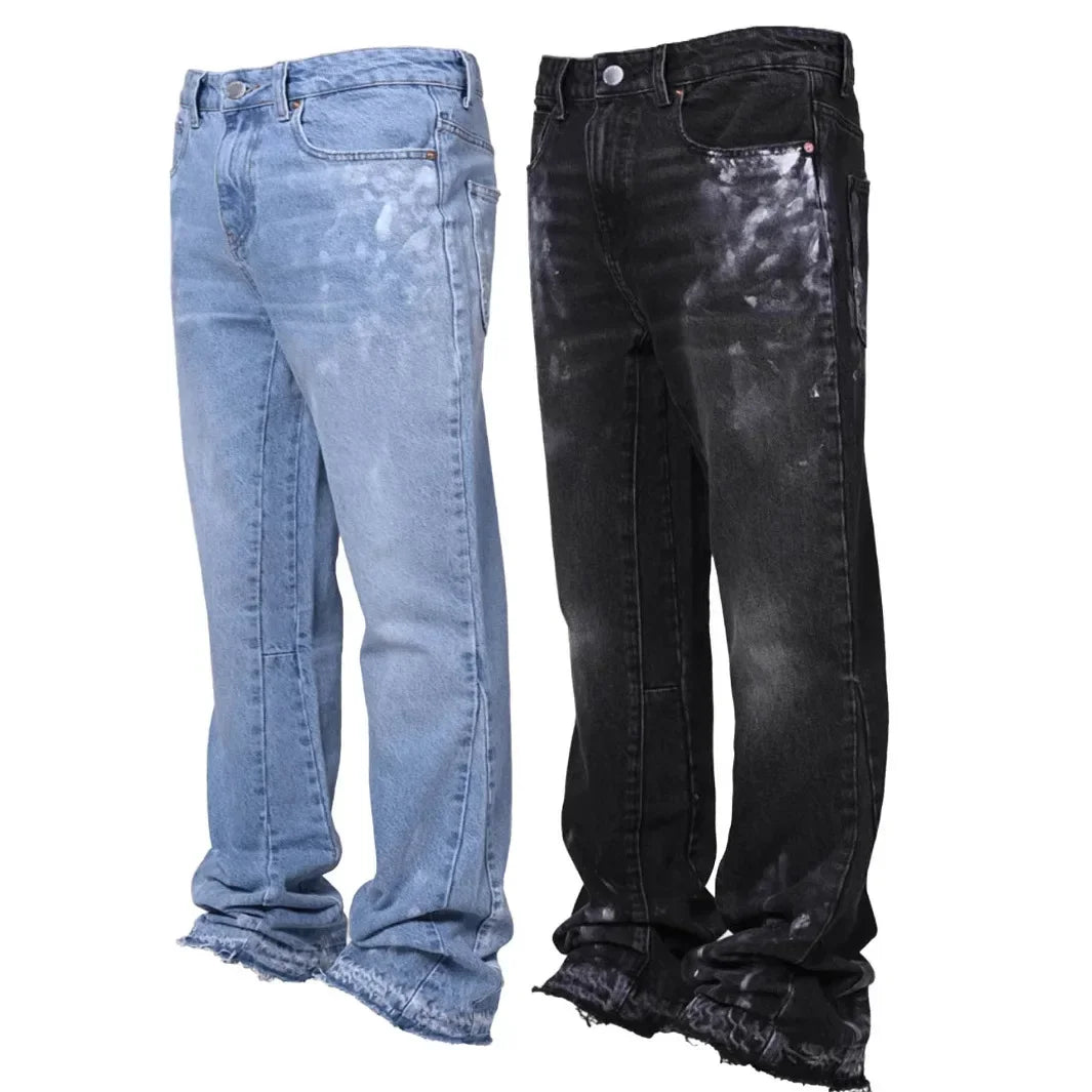 Jeans Men Vintage Straight Pants Mid Waist Stretch Distressed Washed Pockets Button Basics Trousers 2025 Streetwear Denims.
