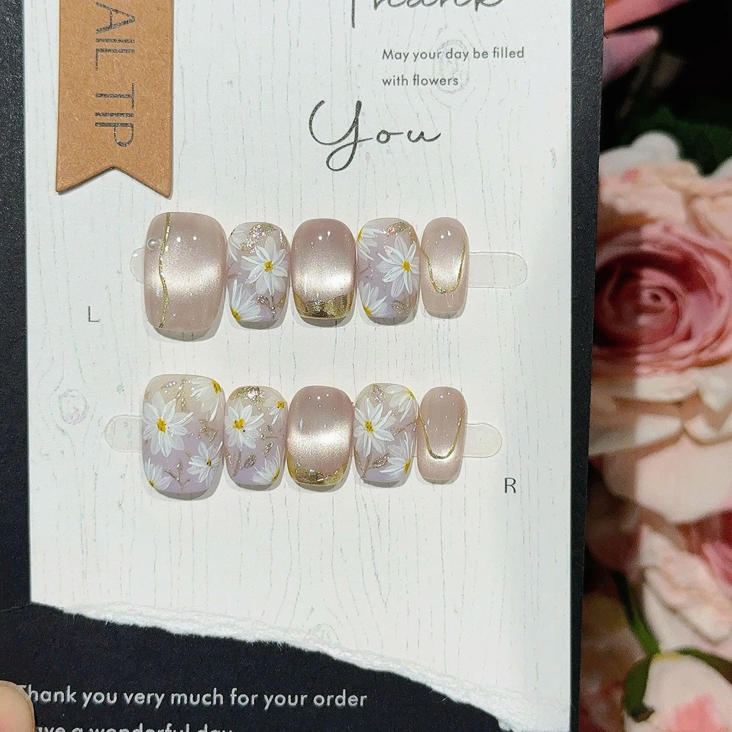 10Pcs French Handmade Press on Nails White Flower Fake Nails Wearable Stick-on Nails Full Cover False Nail Накладные Ногти 네일팁.