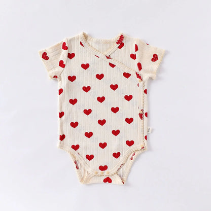 0-24M Baumwolle Baby Mädchen Strampler Herz Druck Nette Prinzessin Body Sommer Neugeborenen Kind Baby Kleidung Kurzarm outfit