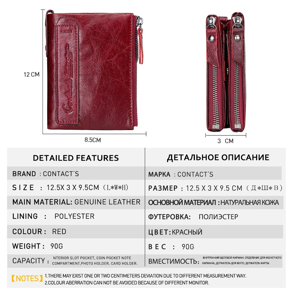 CONTACT'S Genuine Leather Short Wallets for Women Luxury Designer Coin Purse Female Money Clip Card Holder Customize Men Wallets.