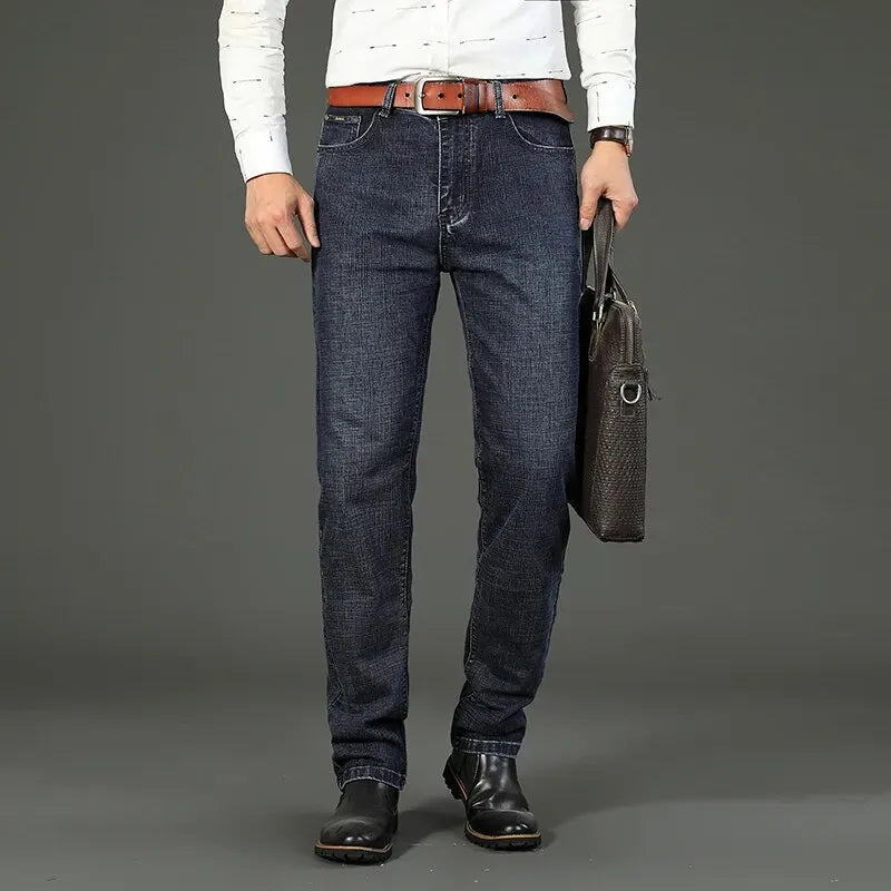 Wthinlee Neue Business männer Jeans Casual Gerade Stretch Mode Klassische Blau Schwarz Arbeit Denim Hosen Männliche Marke Kleidung.