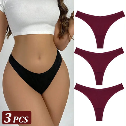 3Pcs/Set Seamless Thong Cotton Women Thin Strap Low Waist High Flexibility Panty Sexy Underwear Ladies Briefs T-back Soft Women
