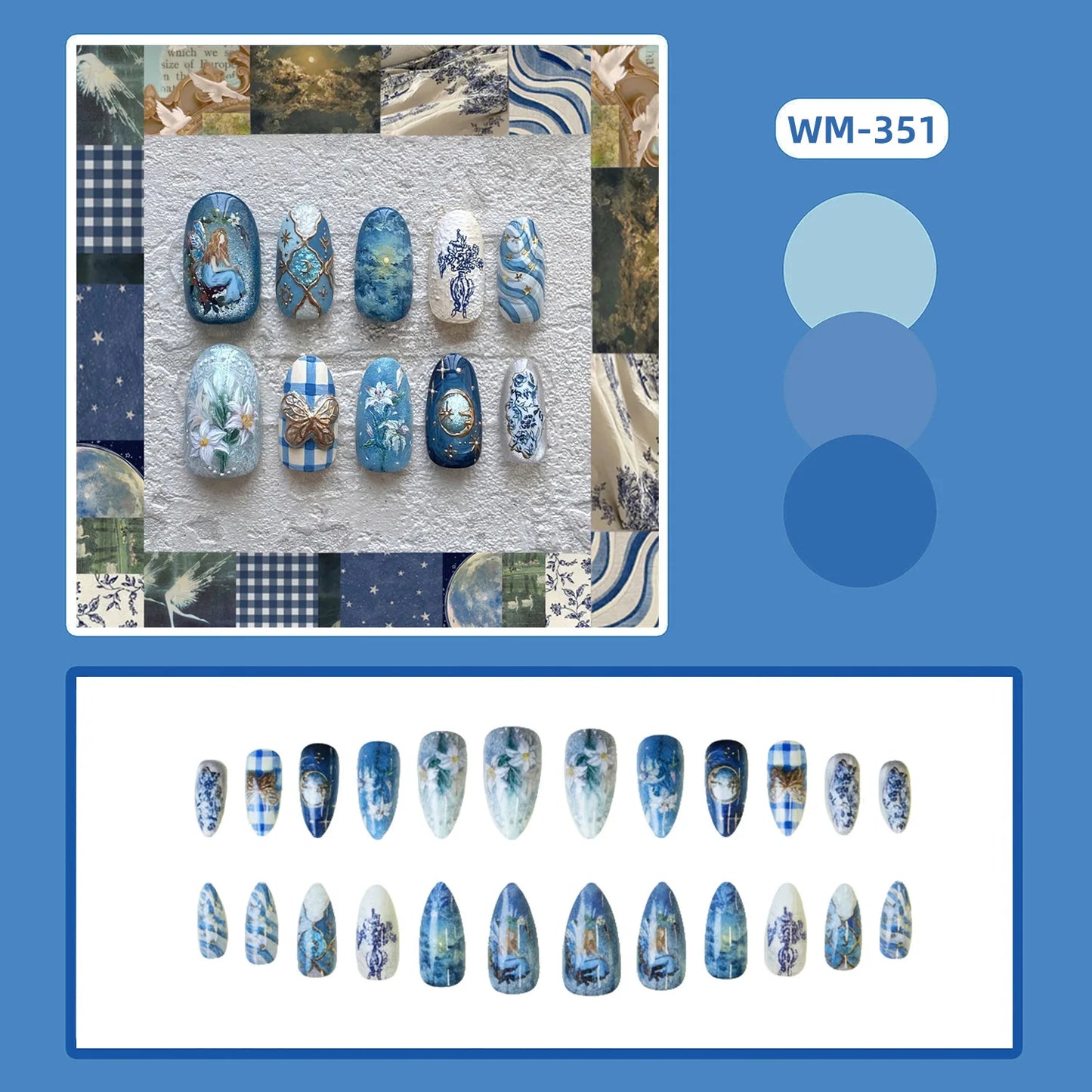 24pcs Red Star Print Fake Nails Sweet Cool Short Almond Press on Nail for Women Wearable Detachable Ins Spice Girl False Nails.