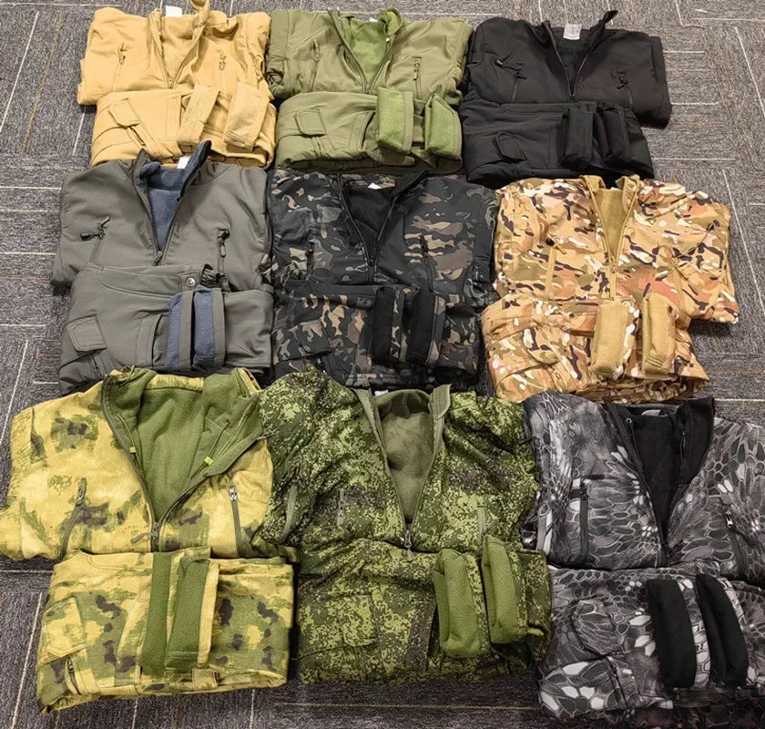 Mens Winter Outdoor Oversized Softshell Jackets Waterproof Zipper Hunting Clothes Fleece Lining Windbreaker Tactical Pocket Coat.