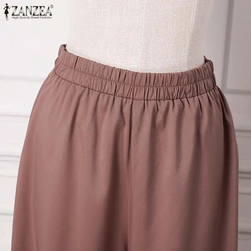 ZANZEA Muslim Women Matching Sets Long Sleeve Solid Color Tops And Loose Pant Suits Elegant Fashion Casual Tracksuit Kaftan 2025.