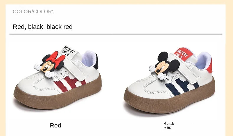 Disney Children's Casual Shoes Cute Minnie Girls Sneakers Fashion Mickey Boys Sport Shoes Anti-slip Soft Sole Kids Board Shoes.