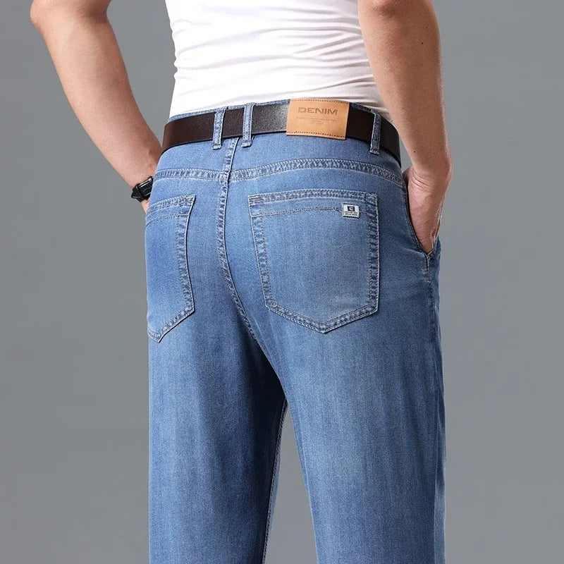 Business Lyocell Jeans Men Summer New Thin Fashion Straight Breathable Brand Pants Male Slim Comfortable  Denim Trousers