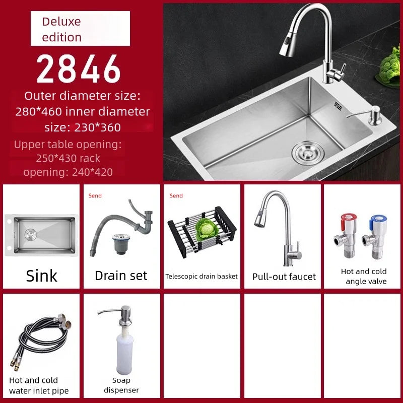 Stainless Steel Kitchen Sink Transversal Side Holes Large Size Single Slot Household Cafeteria Dish and Wash Vegetable Basin