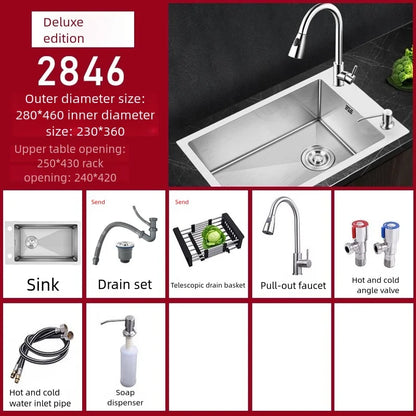 Stainless Steel Kitchen Sink Transversal Side Holes Large Size Single Slot Household Cafeteria Dish and Wash Vegetable Basin