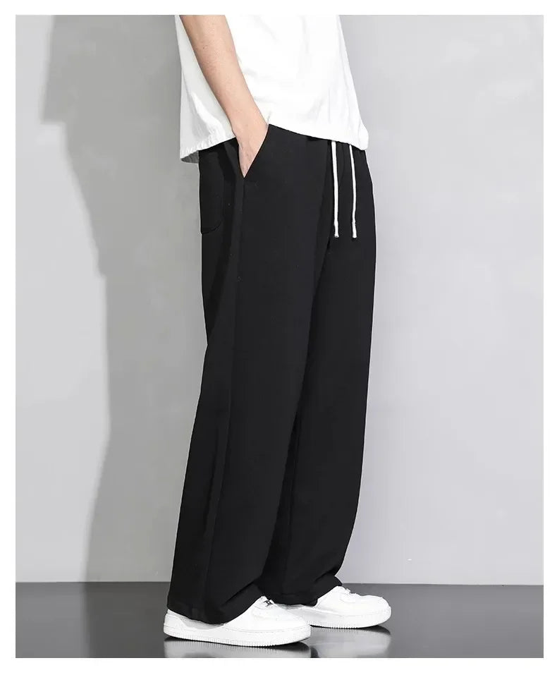 Men's Grey Loose-fit Straight-leg Casual Pants Summer Lightweight Draped Wide-leg Sweatpants For Men Comfortable Long Pants.