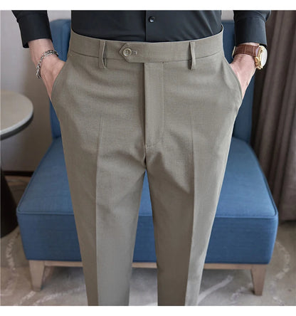 Men Suit Pants 2025 Elastic Slim Fit Formal Dress Pants Solid Casual White Trousers Pantalon Homme Wedding Party Men Clothing.