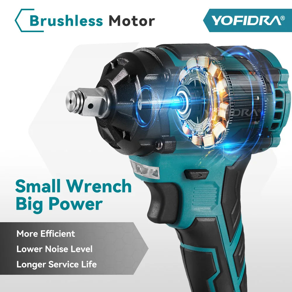 YOFIDRA 1/2 "1000N.M Bürstenlosen Elektrischen Schlagschrauber Handheld Cordless Auto Schraubendreher Bohrer Steckschlüssel Set Für Makita Batterie Pin