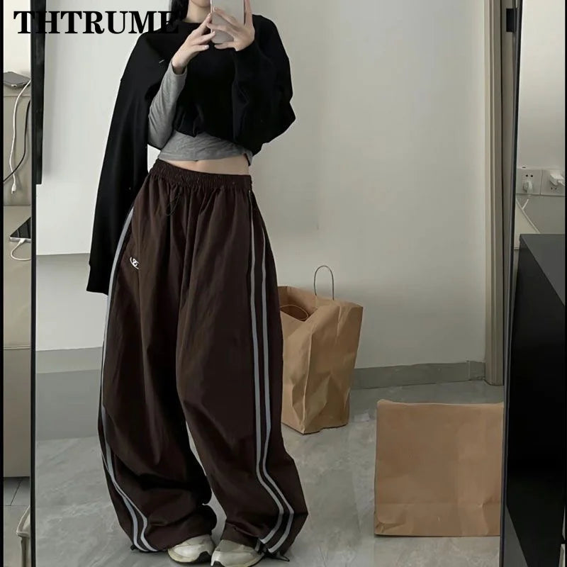 Y2K Vintage Frauen Lose Hosen Übergroßen Hip Hop Kordelzug Tasche Mode Chic Cargo Pant Casual Büro Dame Baggy Neue Hosen.