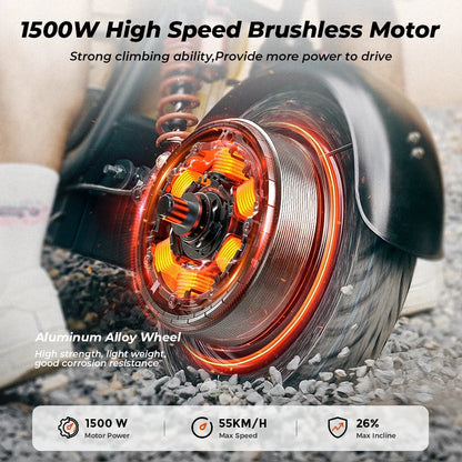 Iscooter DX5 Adult Electric Scooter 1500W 48V 15.6Ah Battery E Scooter 15 Inch Vacuum Inflatable Tires City Electric Scooter.