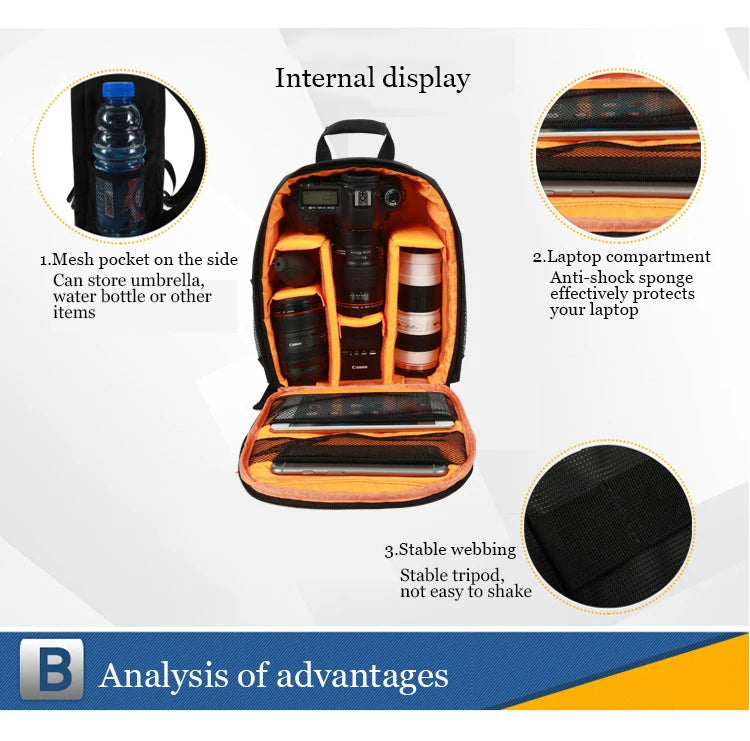 SLR digital camera backpack outdoor large capacity SLR camera bag 15.6-inch laptop backpack can accommodate SLR cameras and mult