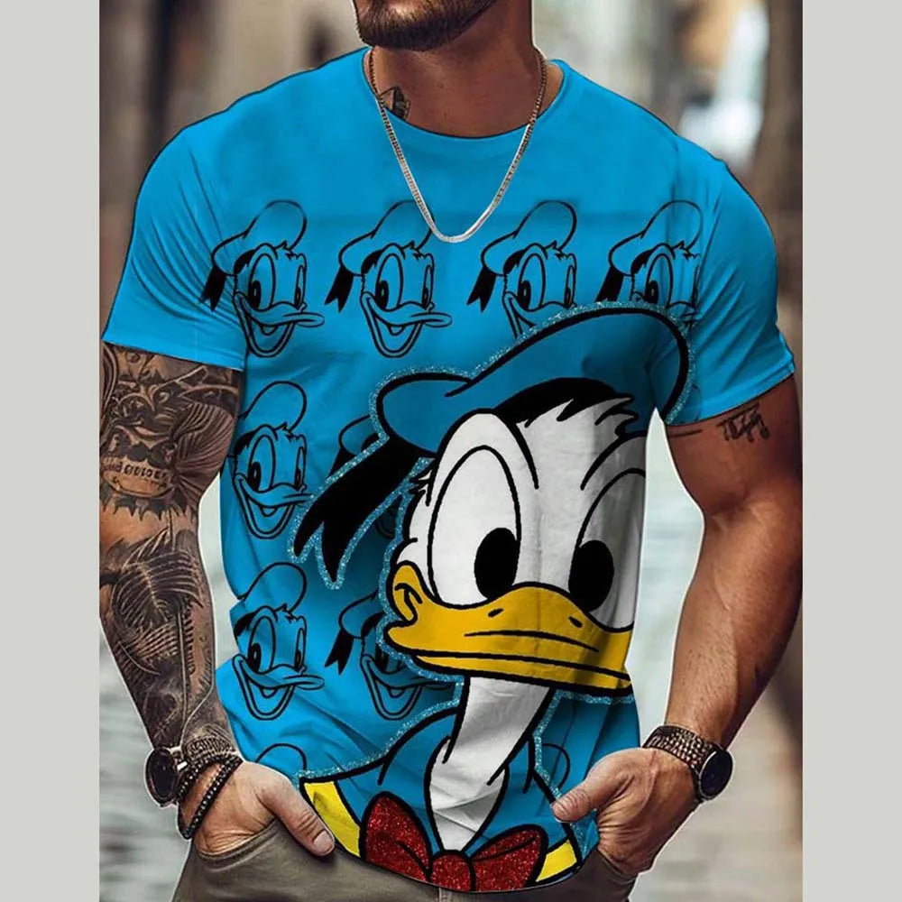Disney Summer Men Donald Duck T-Shirt Cute Cartoon Print Tops Tees Fashion Short Sleeve Clothing Male Daily Casual Streetwear.