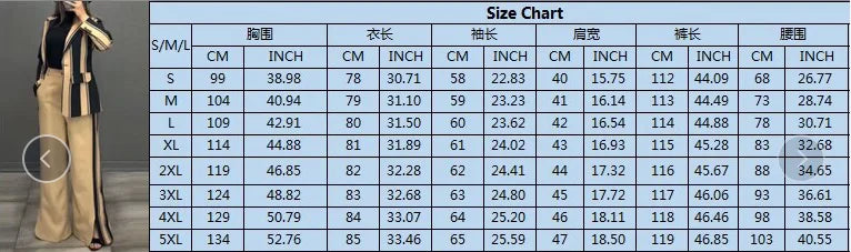 Women Striped Print Suits+pants Two Piece Sets Autumn Winter Casual Wide Leg Pants Sets Office Ladies Elegant Coats Outfits.