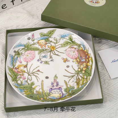 Bone China Dinner Plate Anime Cup and Saucer Set Coffee Mug Cute Cartoon Pattern Ceramic 9.5 Inch Dish Household Tableware Gift.